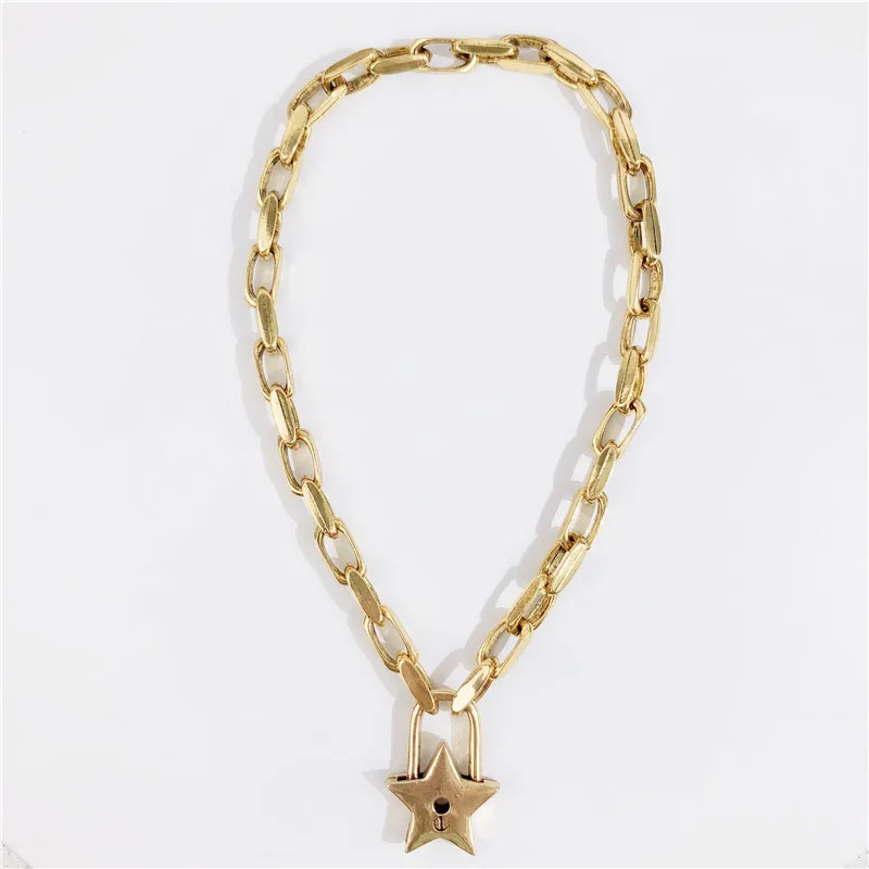 

24k gold chunky big star locket pendant necklace vintage women necklace Korean style necklace, Picture