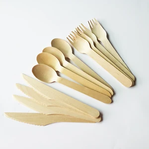 Image of wooden spoon fork knife 6.3 inch disposable cutlery set custom logo