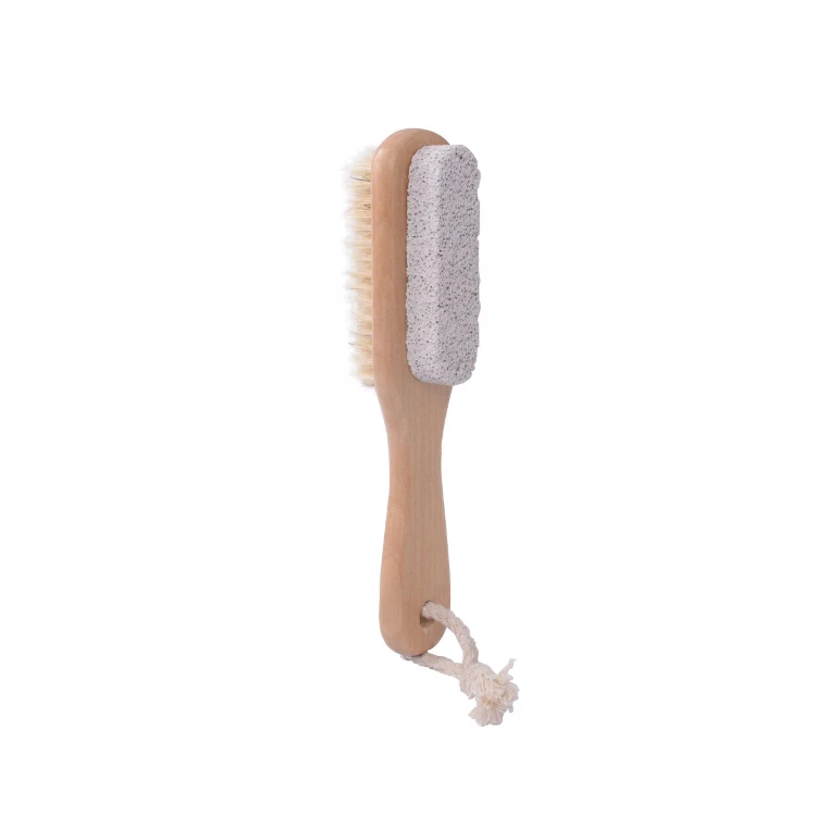 

2 in 1 Wood Handle Pumice Stone Foot Brush Scrubber Feet Exfoliating Dead Skin Remover Natural Bristle Massage Tool