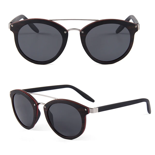 

DLK3070 Retro Sandwich Wood Frame Polarized Lens Wooden Round Sunglasses