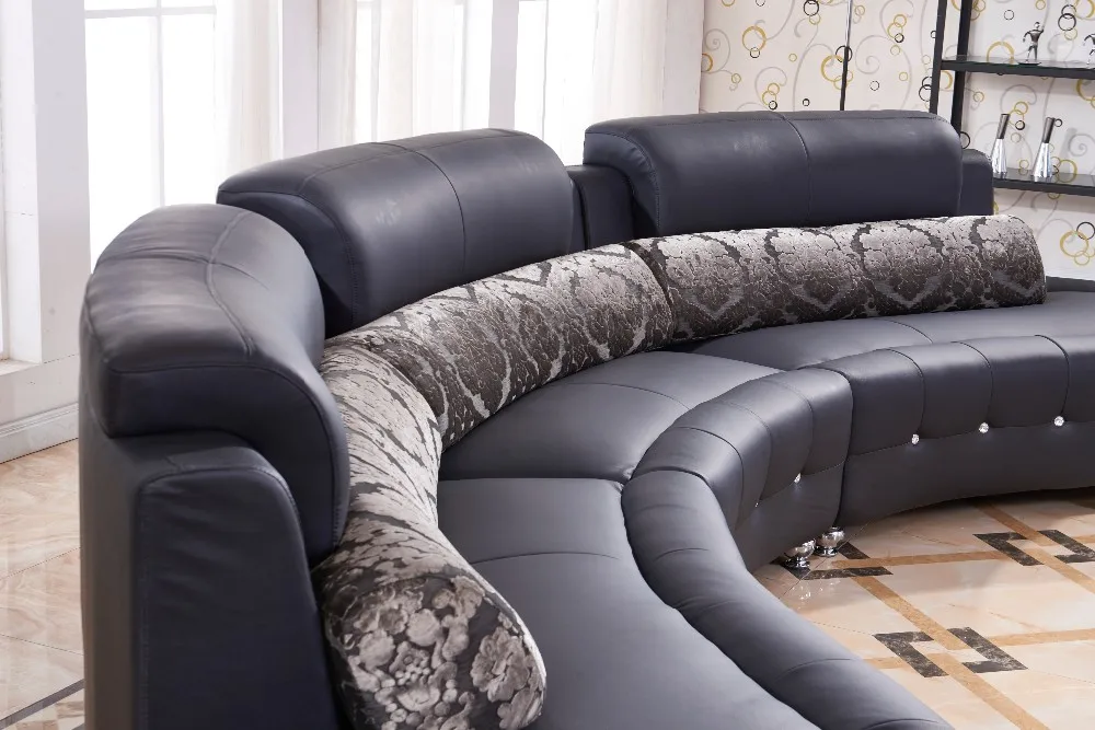 Black Diamondinlaid Europe Big Lots Half Moon Leather Sectional Sofa