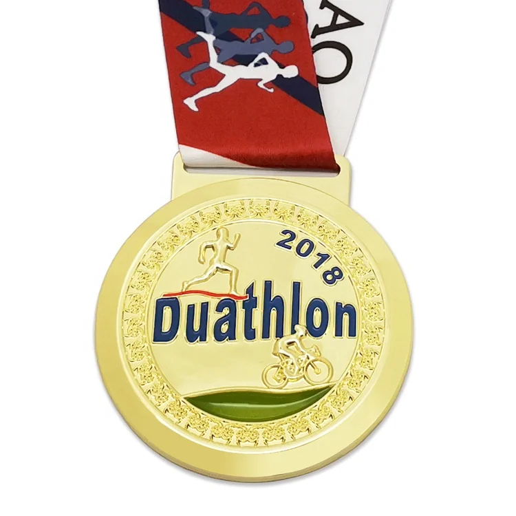 
Oneway Wholesale Fashion Design 3D Metal Sports Medal Custom Duathlon Triathlon Finisher Gold Award Medal and Trophies 