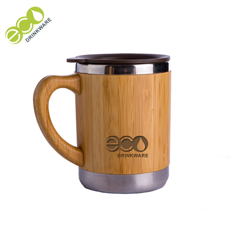 

GB8010 280ML/10 OZ Natural New reusable healthy stainless steel bamboo coffe mug with bamboo handle, N/a
