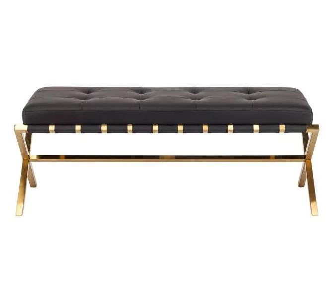 Gold Steel Frame Leather Bench / Leather Long Bench - Buy Modern ...