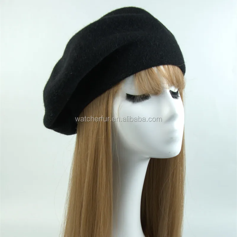 ladies black knitted beret