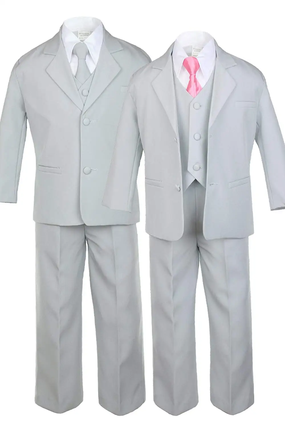 Unotux 6pc Boy Gray Vest Set Suits with Satin Yellow Necktie Outfit Baby to Teen
