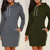 Solid Color Hooded Dresses Pocket Slim Long Sleeve Autumn Mini Dress Sport Wear S-5XL Women Clothings