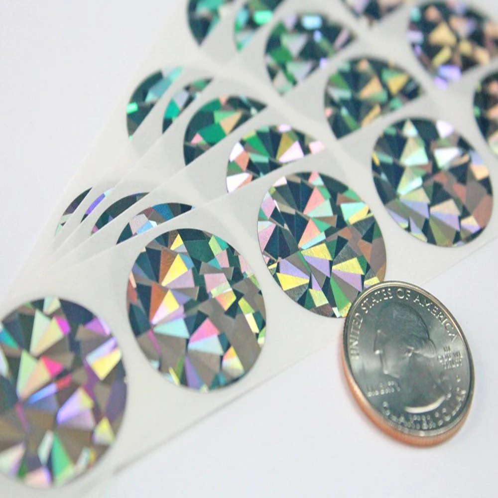 1" Silver Hologram Round Scratch Off Stickers Label,Reflects Multi