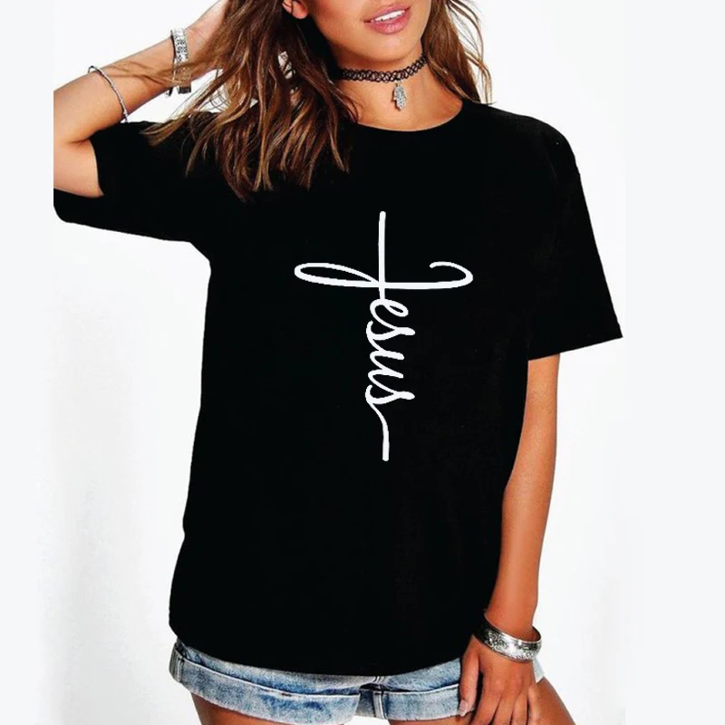 Christian T Shirt Women Short Sleeve Tshirt Crew Neck Soft Cotton Custom Logo P Funny Faith Loose Fit Casual Jesus Tee