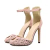 cheelon shoe 2018 ladies dress pink high heel sandals with ankle strap and rhinestone