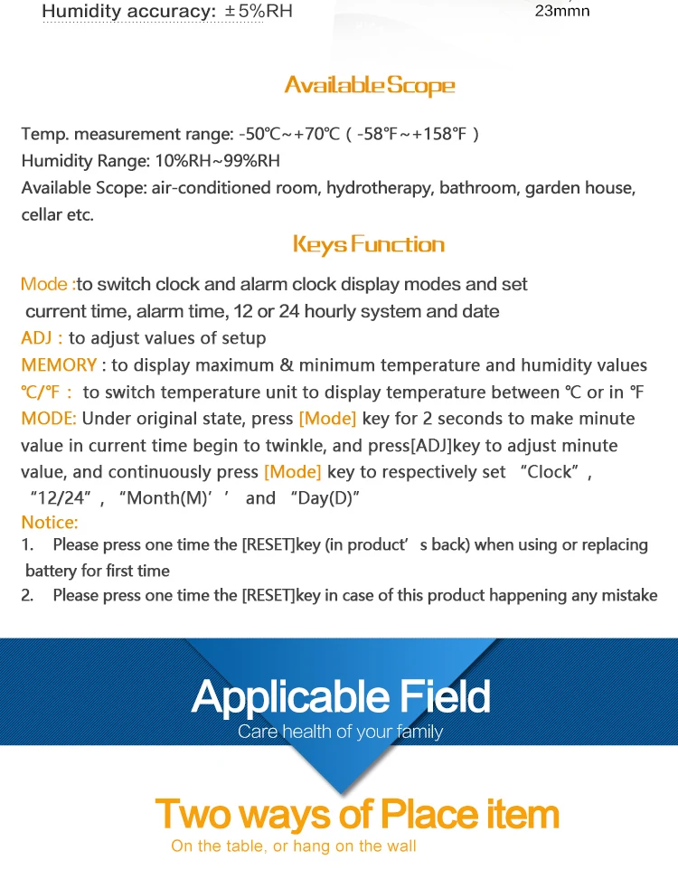 HTC-1 Riters Large digital thermostat temperature sensor lcd display digital thermo hygrometer temperature and humidity