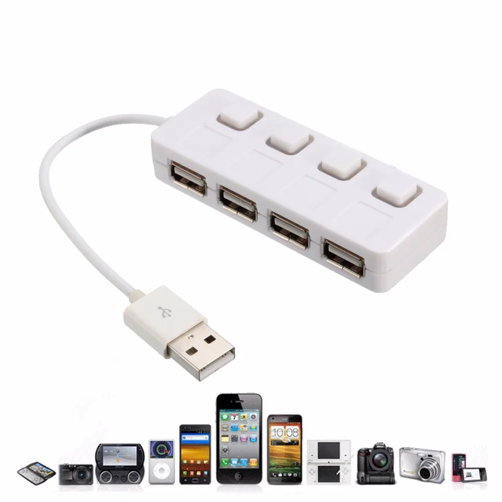 

Wholesale Price White High Speed USB Type A Male To 4 Ports USB 2.0 Charging Hub Splitter Adapter With Switch For Phone Tablet