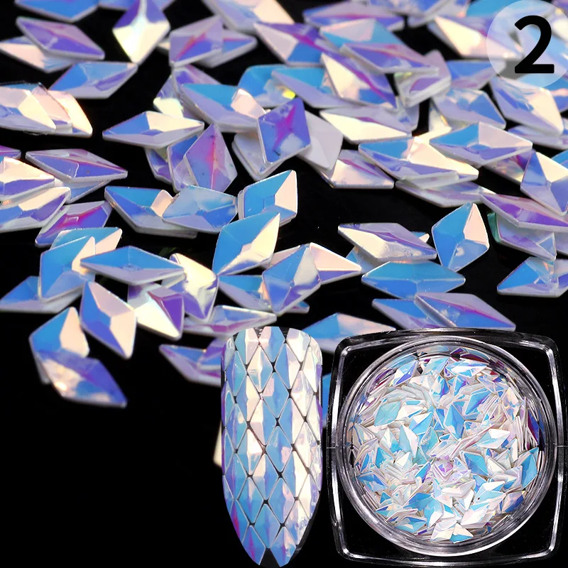 

High Quality Rhombus 3D Nail Art stones 12 Colors Cosmetic Holographic DIY Nail Art Glitter Nail Sparkly Sticker Tips Wholesale