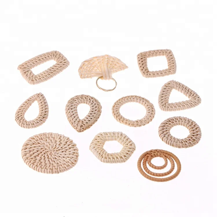 

Wholesale Custom Handmade Natural Primary Color Unfinished Rattan Pendant Earrings Keychain Jewelry Accessories