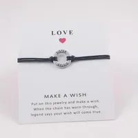 

Personalized cheap Wax Cord Love Sister Wish Card Bracelets For Family Friend Gift With Card Adjustable Charms Bracelets