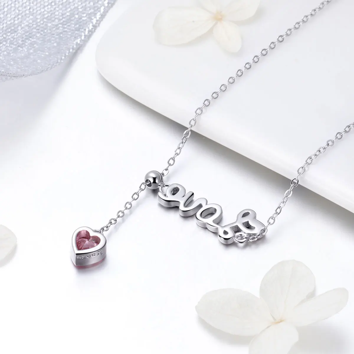 17.5 Length 925 Sterling Silver Enameled Pink & Clear CZ Mi925 Sterling Silver Quince Heart Necklace 