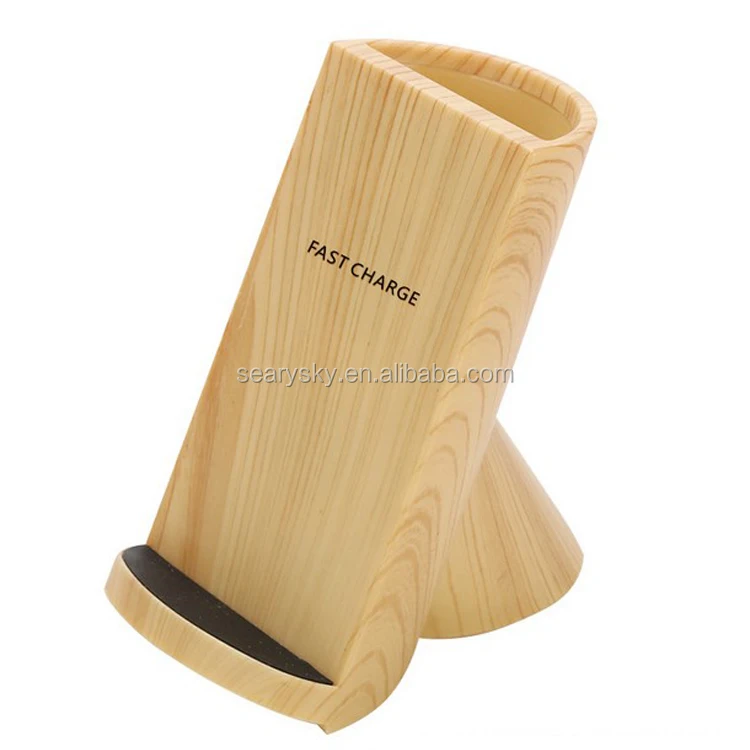 2-In-1 Wireless desktop station wood qi charger with pen holder