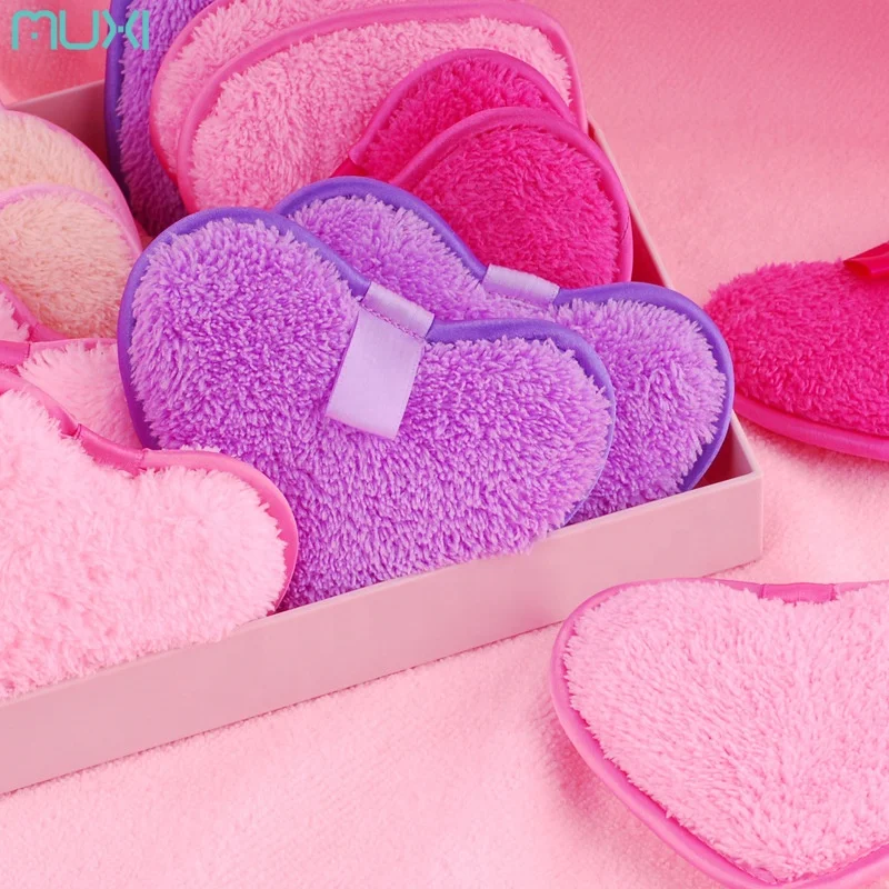 

Private Label Microfiber Facial Cleaning Pads Heart Shape Reusable Washable Makeup Remover Knit, Customized