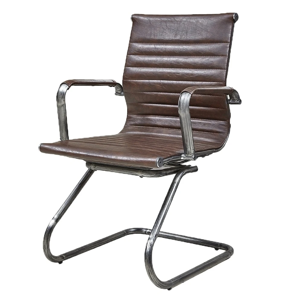 Industrial Brown Leather Office Chair No Wheels - Buy Mid Back Office