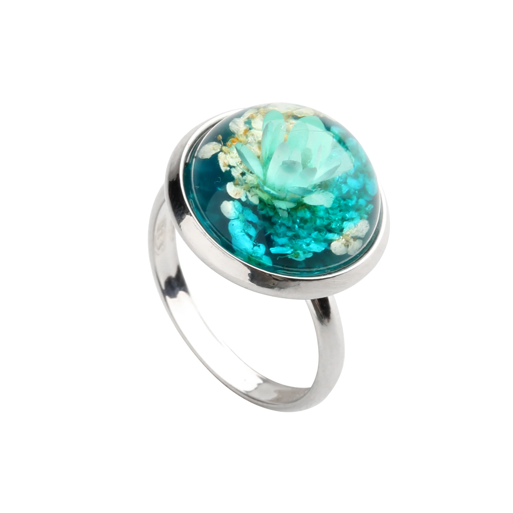 

Imitated crystal copper silver color real flower finger ring for lady