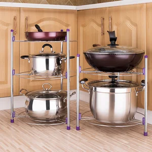 Image of 2 3 Layer Carbon Steel Plating Kitchen Pot Rack Shelf Organizer Multifunctional Kitchen Pan Cover Rack Home Storage Tool