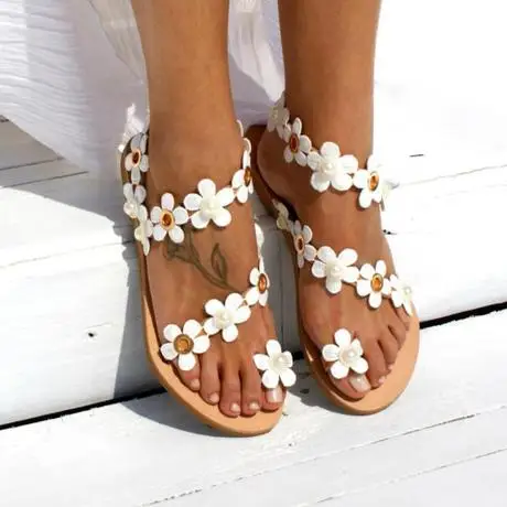 

CY-05 2019 In the summer latest hot selling new fashion Pearl act the role Flower Casual and comfortable Women's sandals, White