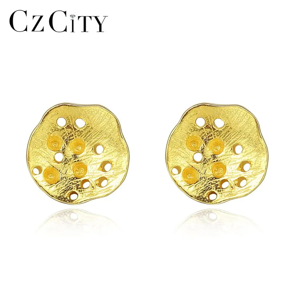 

CZCITY Leaf Sterling Silver Gold Plated Earrings Cute Korean Small Stud Women Earring Jewelry