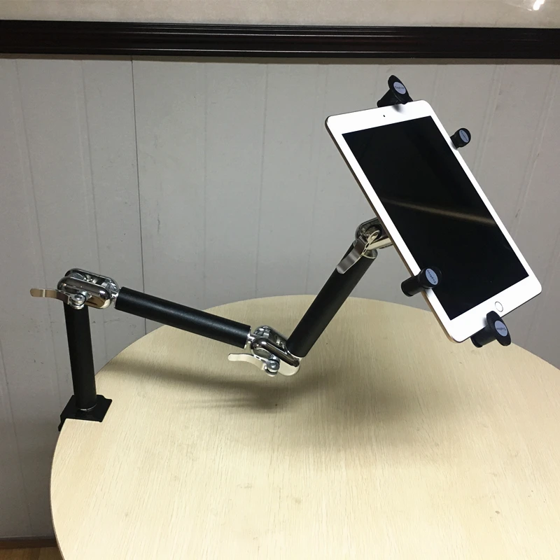 

Topfree Aluminum 360 degree rotating adjustable long arm flexible tablet holder for desk, Silver / black