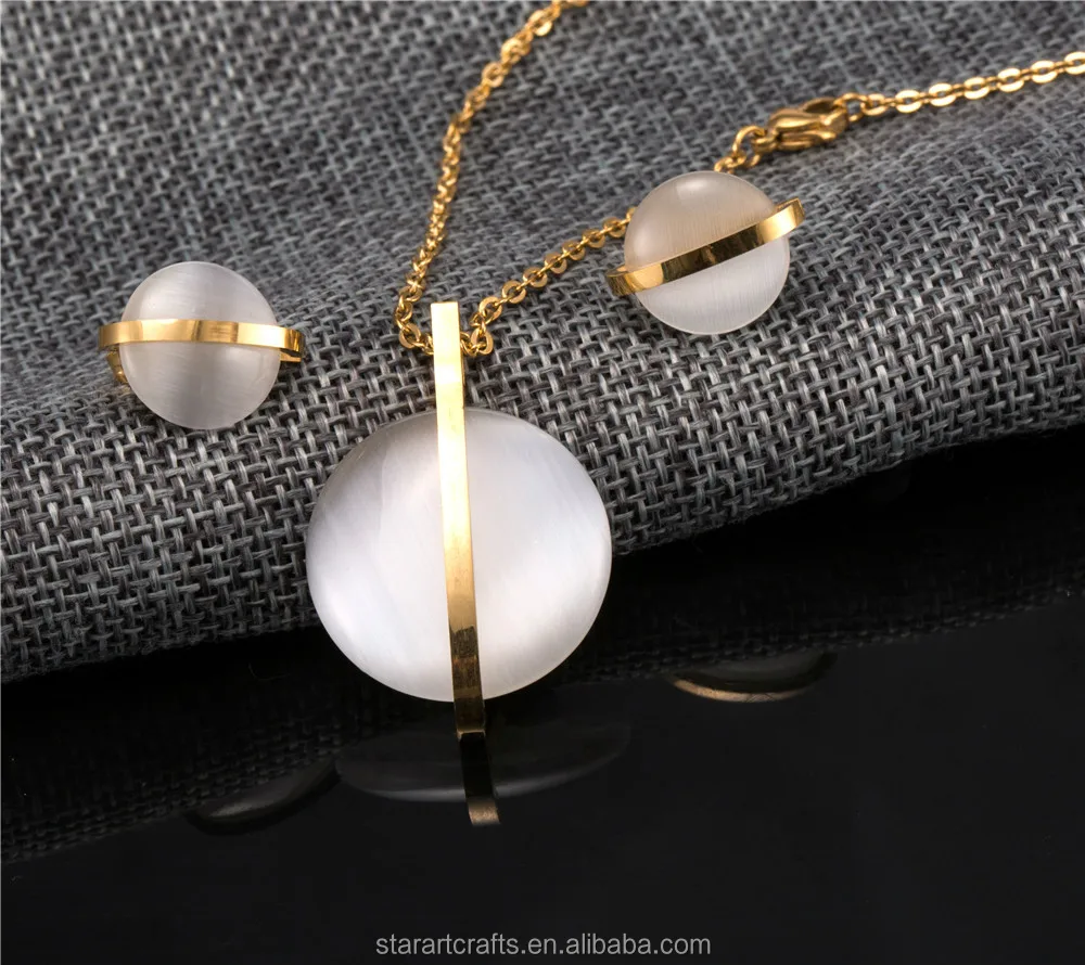 online wholesale new fashion stainless steel opal jewelry sets 2015 with IPG gold plated