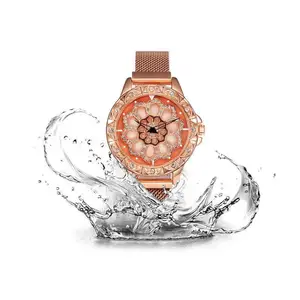2019 AliExpress New Hot Sell Model Popular Lady Woman Fashion Mesh Belt Wristwatches Rose Gold Quartz High Quality Rotate Watch 2