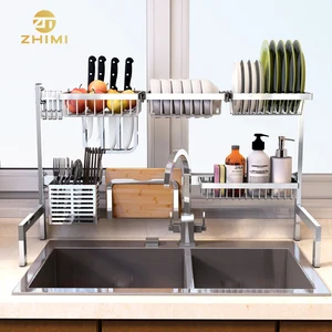 Image of 304Stainless Steel Kitchen Dish Drainer Rack Over Sink Kitchen Accessaries Display Storage Holder Shelf Organizer