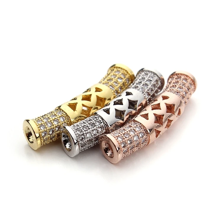 

2pcs Wholesale DIY Bracelet findings Micro Pave Rhinestone Curved Jewelry Metal Tube Spacer Beads Leather Cord Pendant Charms