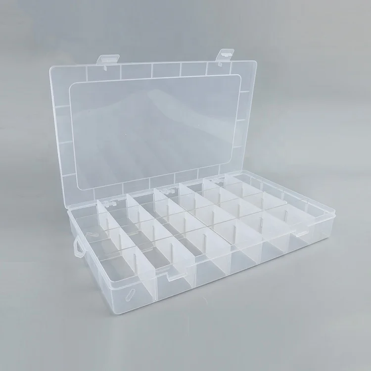 

Professional custom transparent 28 grid insert removable jewelry accessories storage plastic box