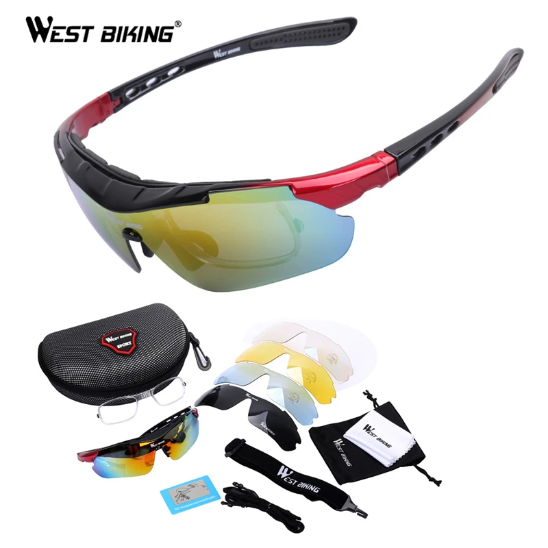 

WEST BIKING Polarized Cycling Glasses Bicycle Sun glasses Ciclismo Bike Goggles 5 Lens Outdoor Sport Bike Glasses
