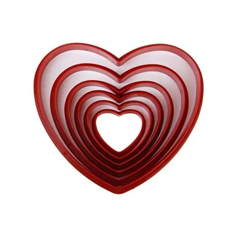 
6pcs Set Love Heart Shape Biscuit Cookie Cake Maker Mold Edge Cutters Diy Baking 