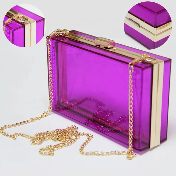 

China Hot Selling Elegant Acrylic Evening Handbags Designer CrossBody Bag Women Cute Transparent See Through Boxed Clutch Purse