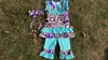 2015 new hot baby girls purple flower capri blue set outfits with matching necklace and headband
