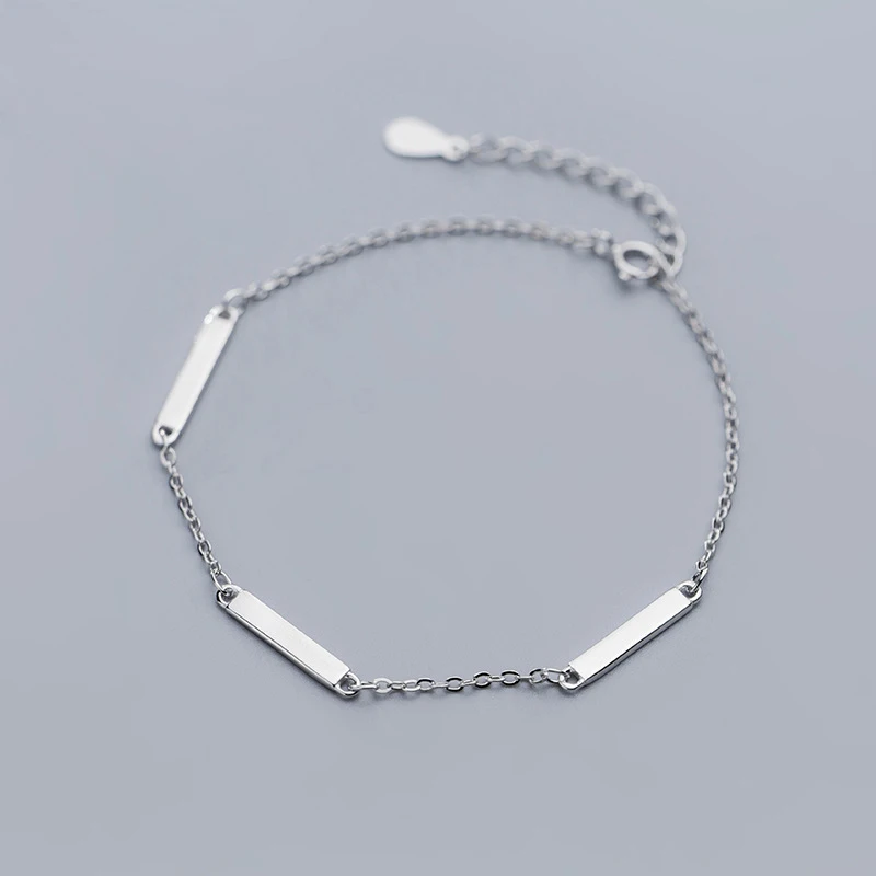 

Simple 925 Sterling Silver 3 Pieces Short Bar Link Chain Bracelets Jewelry Gifts 2019