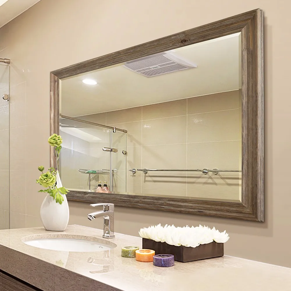 Wall Mounted Hotel Mirror Decoration Bathroom Solid Wood Framed Mirror