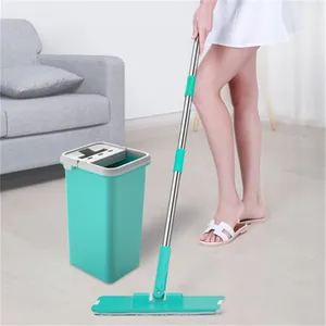 Image of Free-hand self wash and dry magic mop with water drainage flat mop with bucket