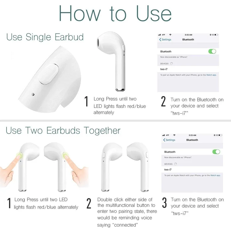 MUSON 3 hours music time i7 mini tws bluetooth earbuds,i7s mini with 55mah battery.