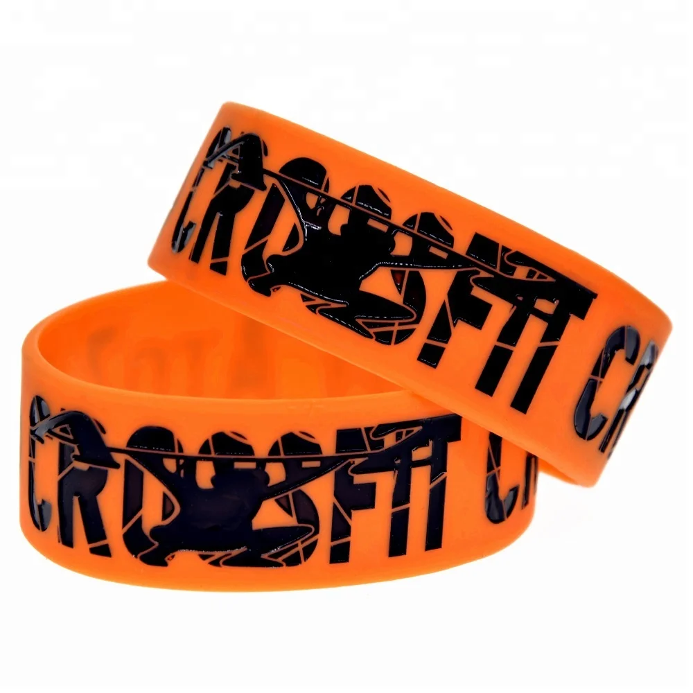 

25PCS Motivational Logo CrossFit A to Z Silicone Wristband 1 Inch Wide, Grey and orange