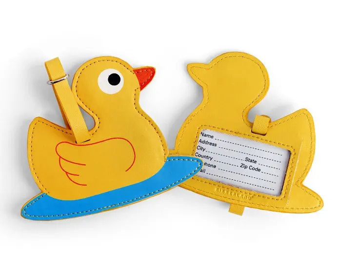 Round Luggage Tags Duckies,Duckling Swimming in Puddle Travel Luggage Label 