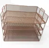 Wideny powder coated luxury design gold metal mesh wire iron 4 layer school office desktop file tray