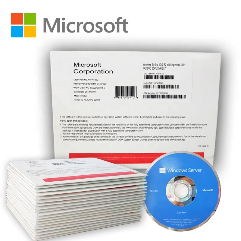 

Microsoft Windows Sever 2012 Standard 64 bits DVD oem pack 16 cores Activation online