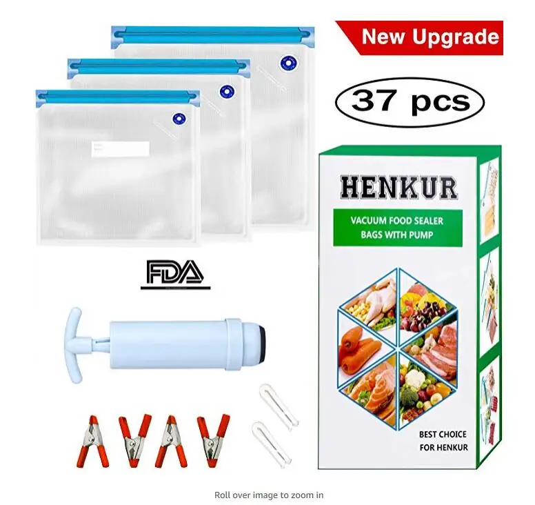 

Sous Vide Bags Kit for Sous Vide Cookers Reusable Food Vacuum Sealer Bags, Transparent + blue