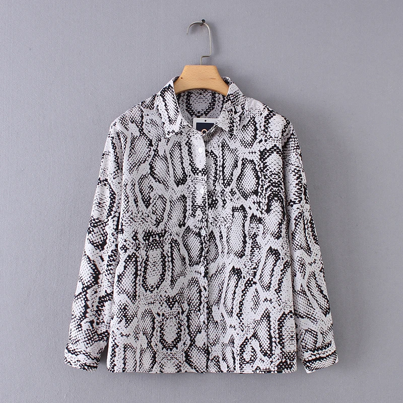 

Animal printed long sleeve ladies casual shirts fashion snake skin pattern chiffon blouse, N/a