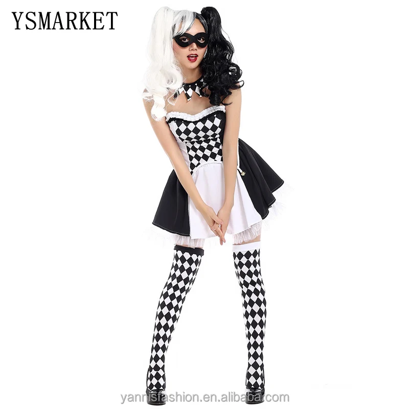

New Sexy Funny Circus Clown Costume Naughty Harlequin Fancy Dress Uniform Adult Halloween Cosplay Clothing for Women E9002, N/a