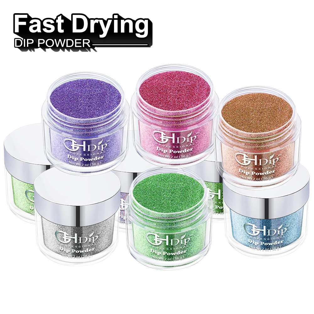 

beauty high gloss light tip and dip powder acrylic nails manicure with green color glitter powder, 180 colors