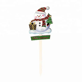 Christmas Snowman Gift Tree Wooden Yard Sign Stake Decoration